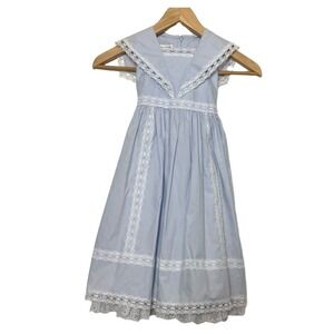Jessica McClintock Girl's VTG Dress Lace Pleated Sailor Collar Baby Blue Sz‎ 4